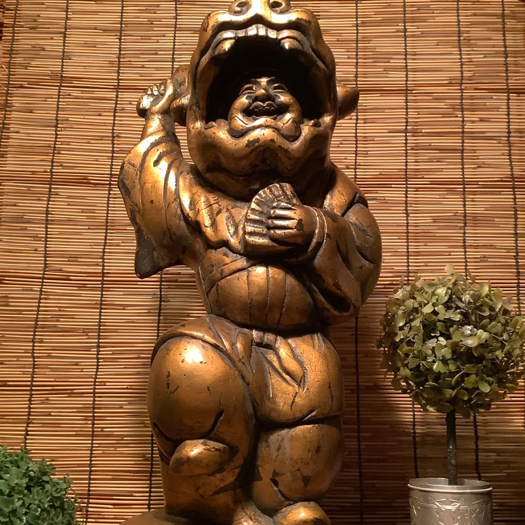 明治・伊勢大黒舞「獅子被大黒天」伊勢神宮・獅子頭・祝事・財福・特大金彩木彫・奉納