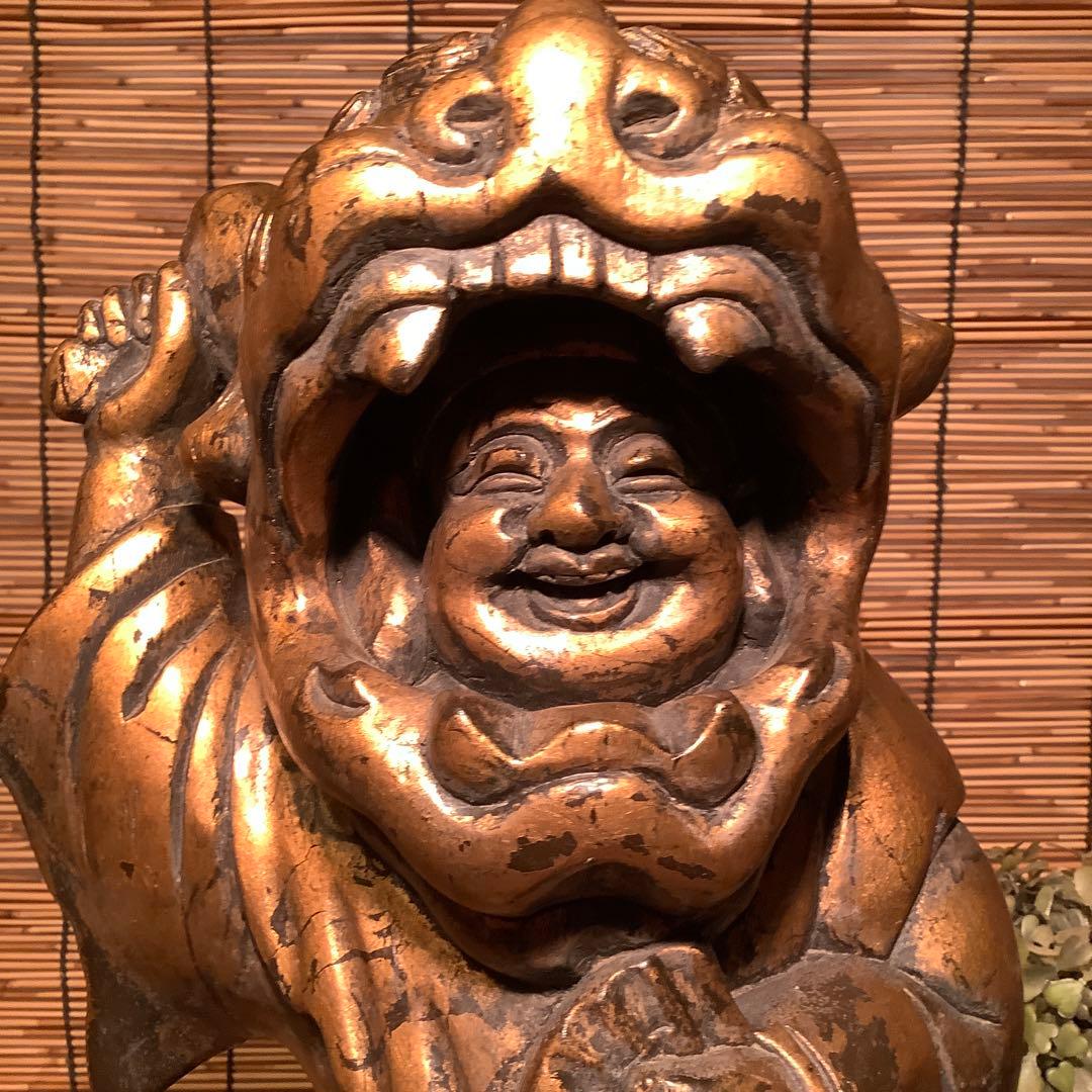 明治・伊勢大黒舞「獅子被大黒天」伊勢神宮・獅子頭・祝事・財福・特大金彩木彫・奉納