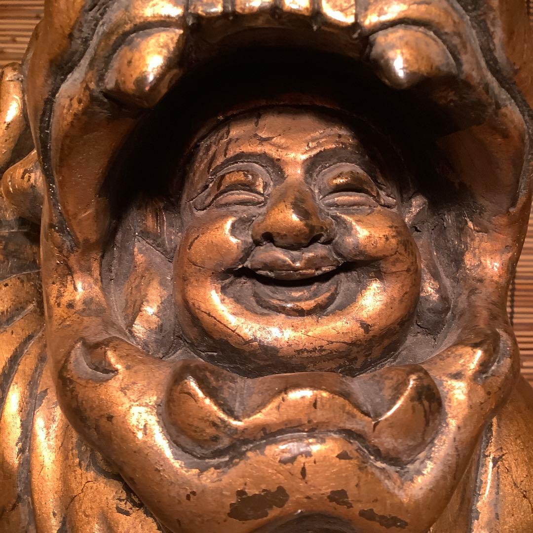 明治・伊勢大黒舞「獅子被大黒天」伊勢神宮・獅子頭・祝事・財福・特大金彩木彫・奉納