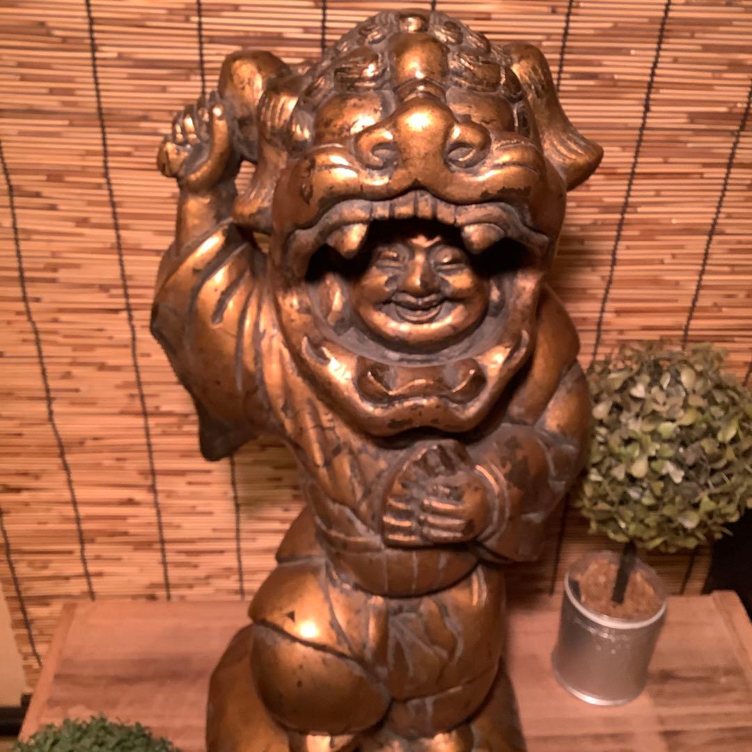 明治・伊勢大黒舞「獅子被大黒天」伊勢神宮・獅子頭・祝事・財福・特大金彩木彫・奉納