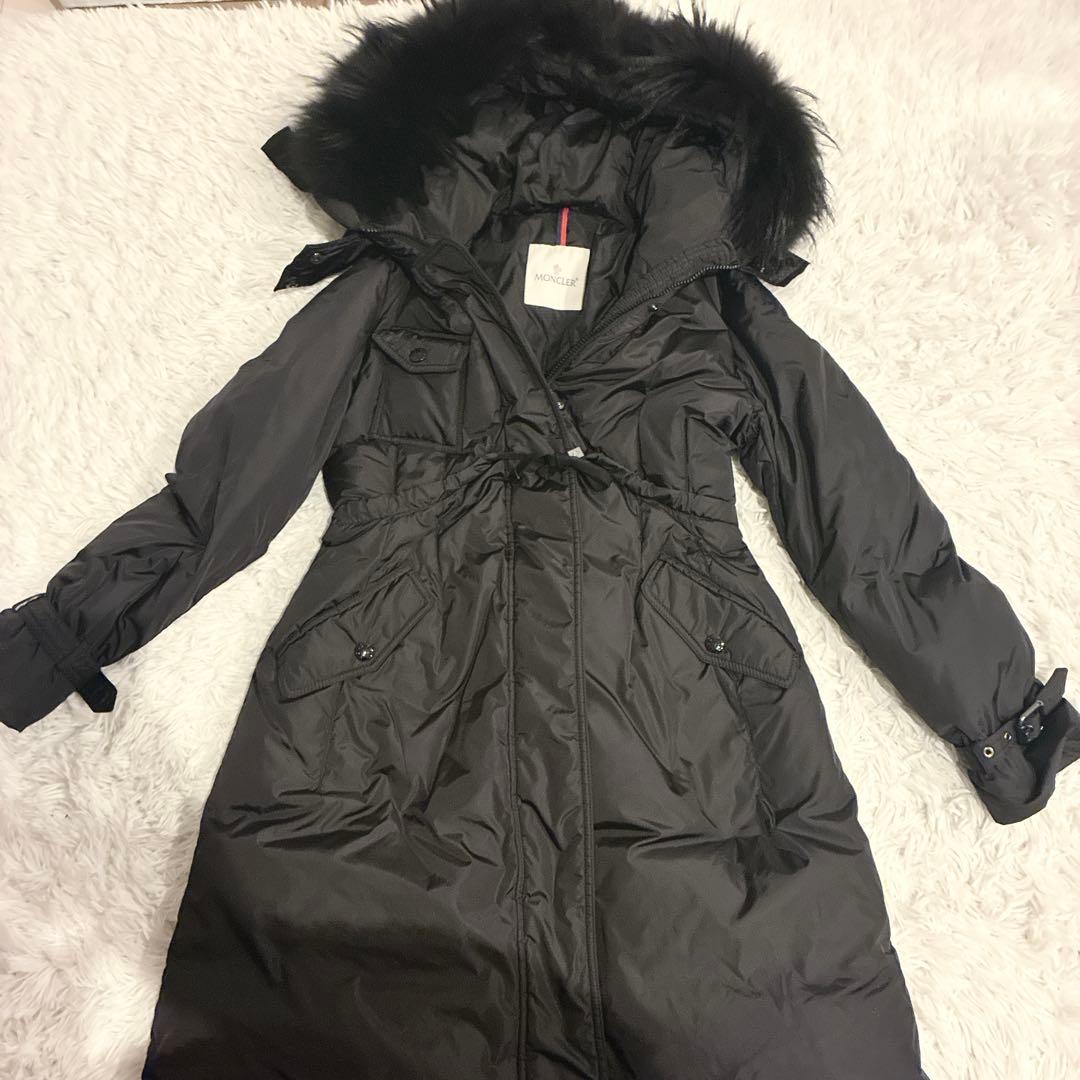 MONCLER ロング ダウンコート ファランジェール ブラックファー Aライン