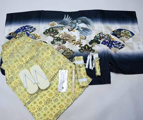 七五三 五歳 男児 羽織袴フルセット 黒地 鷹 紋袴 袴変更可能 NO35815
