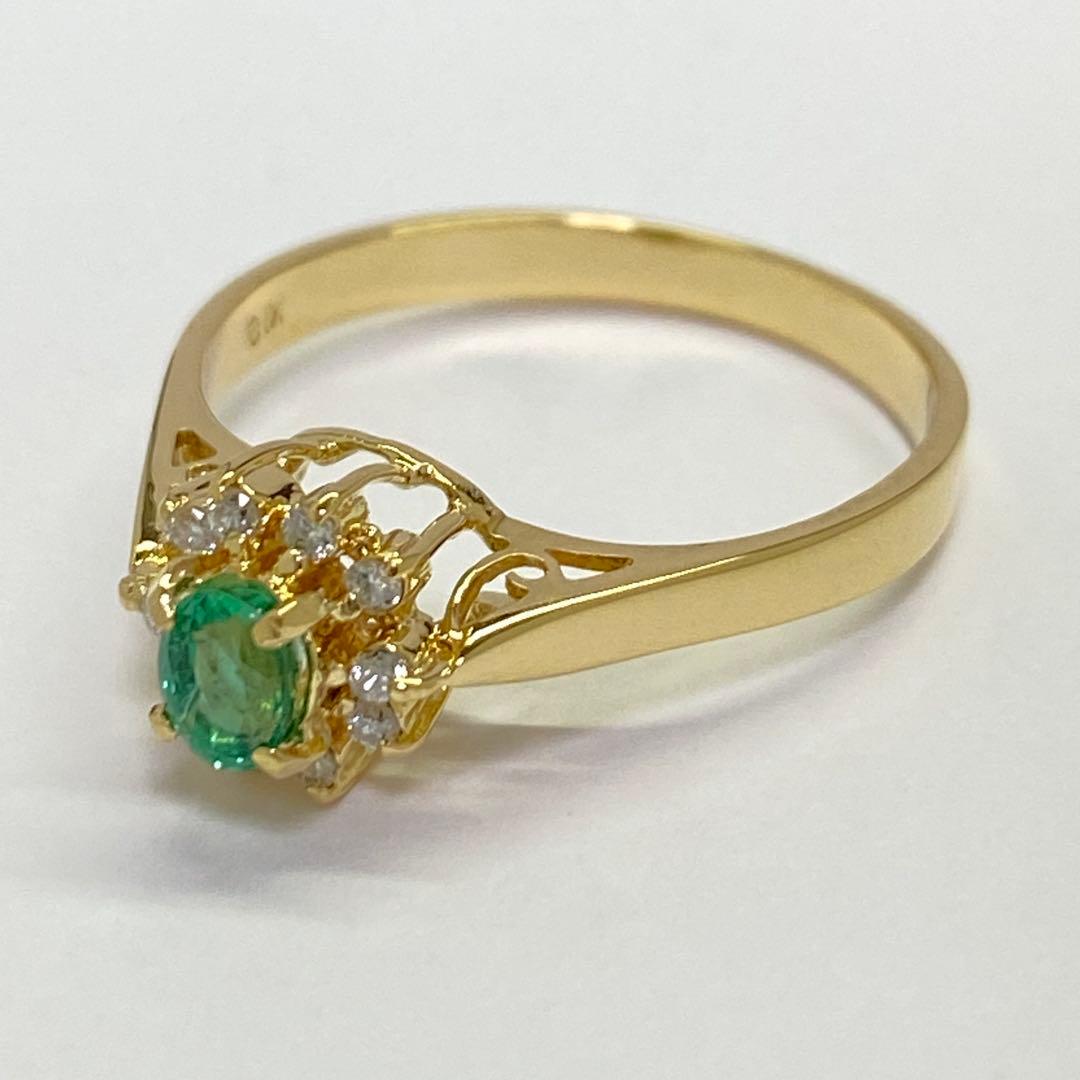 K18　天然エメラルドリング　サイズ11.5号　18金　ダイヤモンド　5月誕生石