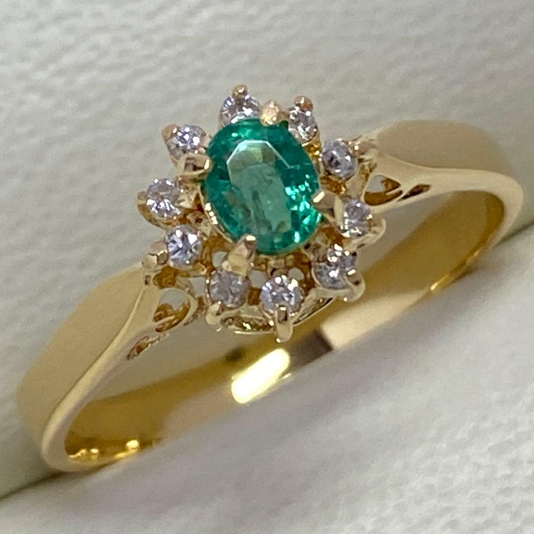 K18　天然エメラルドリング　サイズ11.5号　18金　ダイヤモンド　5月誕生石