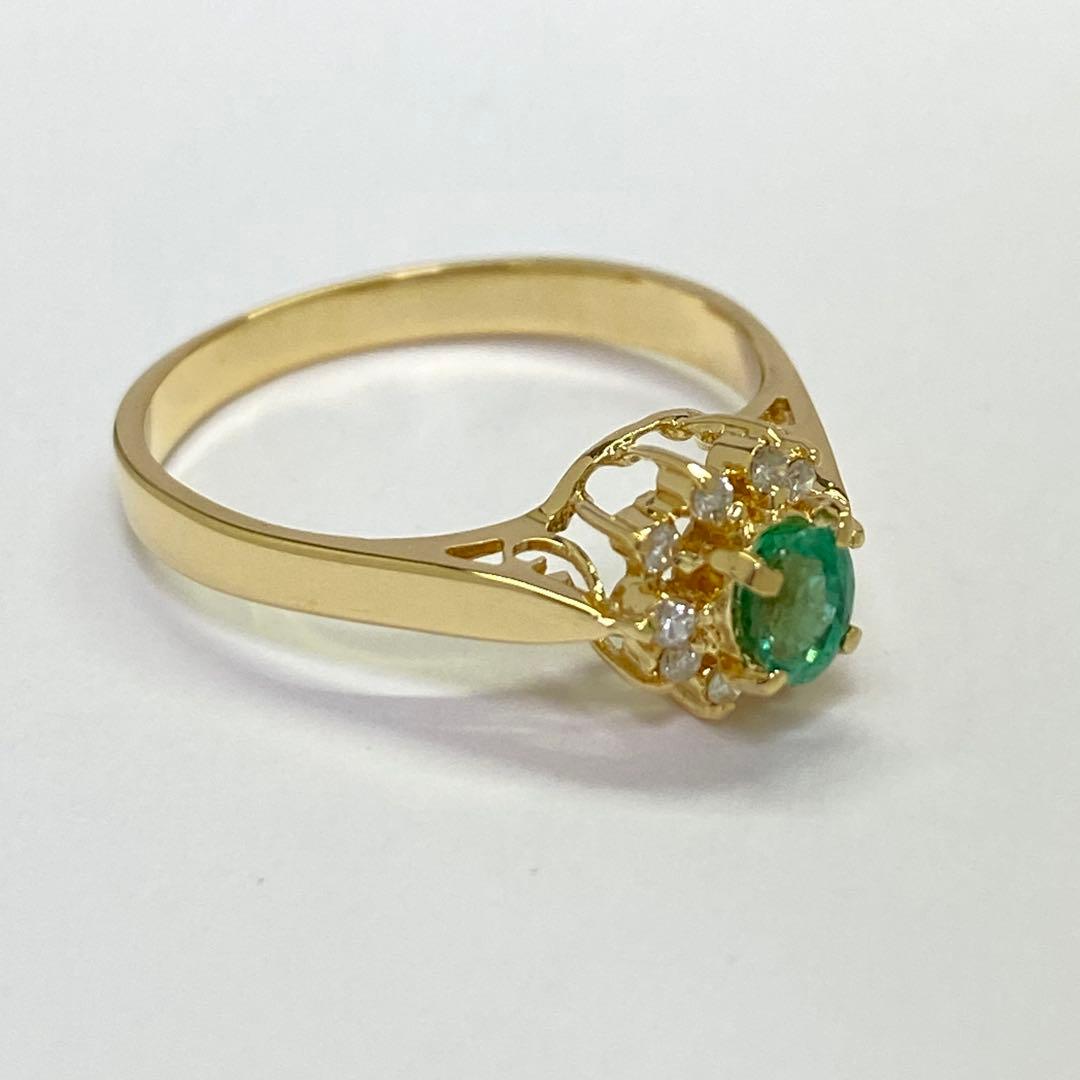 K18　天然エメラルドリング　サイズ11.5号　18金　ダイヤモンド　5月誕生石