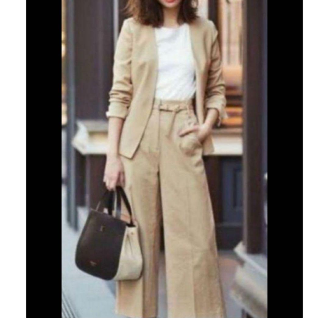 【美品】PLST(プラステ) リネンブレンド ノーカラー スーツ 上下セット