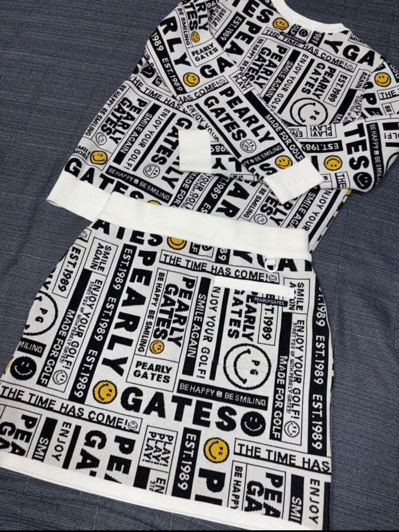 パーリーゲイツ 、ニュースペーパー.ニット素材、セットアップ