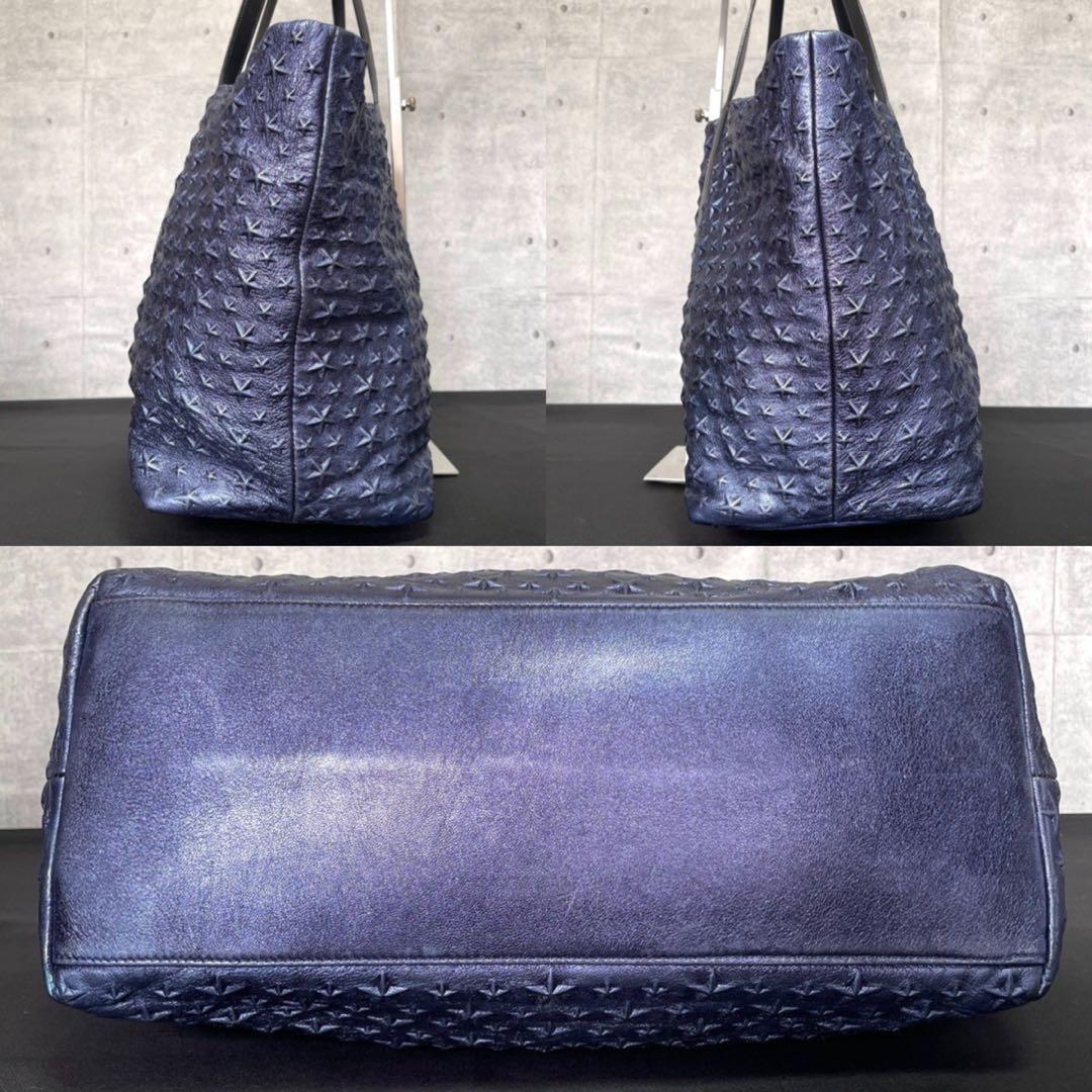 専用品JIMMY CHOO PIMLICO メタリックブルー トートバッグ