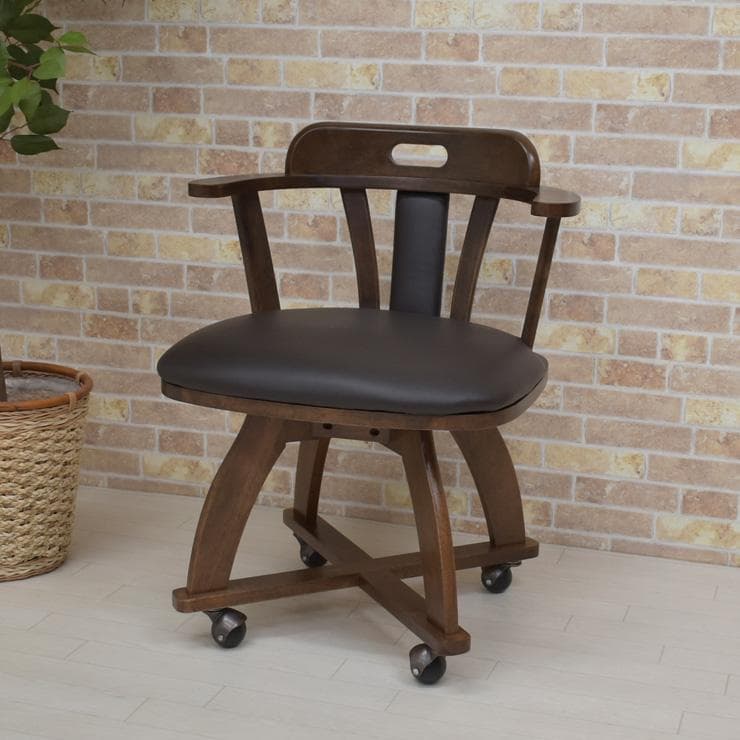 TR DC SC　6脚　回転式ダイニングチェア　肘付　アーム　キャスターブラウン