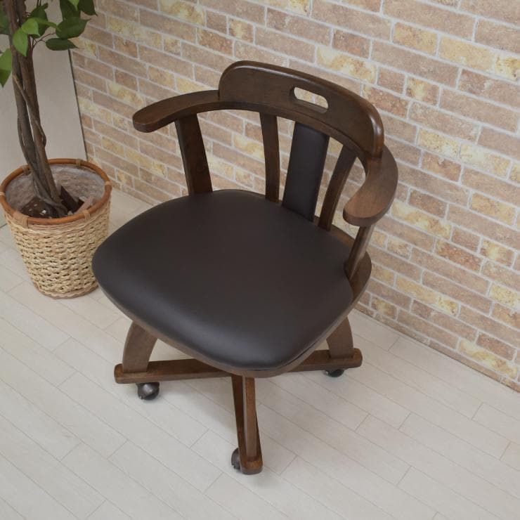 TR DC SC　6脚　回転式ダイニングチェア　肘付　アーム　キャスターブラウン