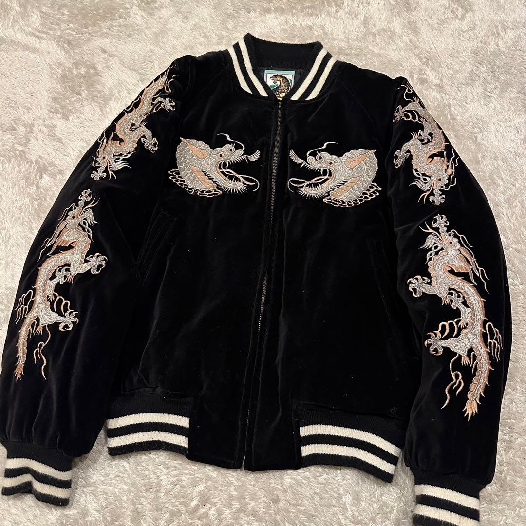JAKE ジェイク　スカジャン　別珍　メンズ　サイズM-L和柄　龍　刺繍　黒
