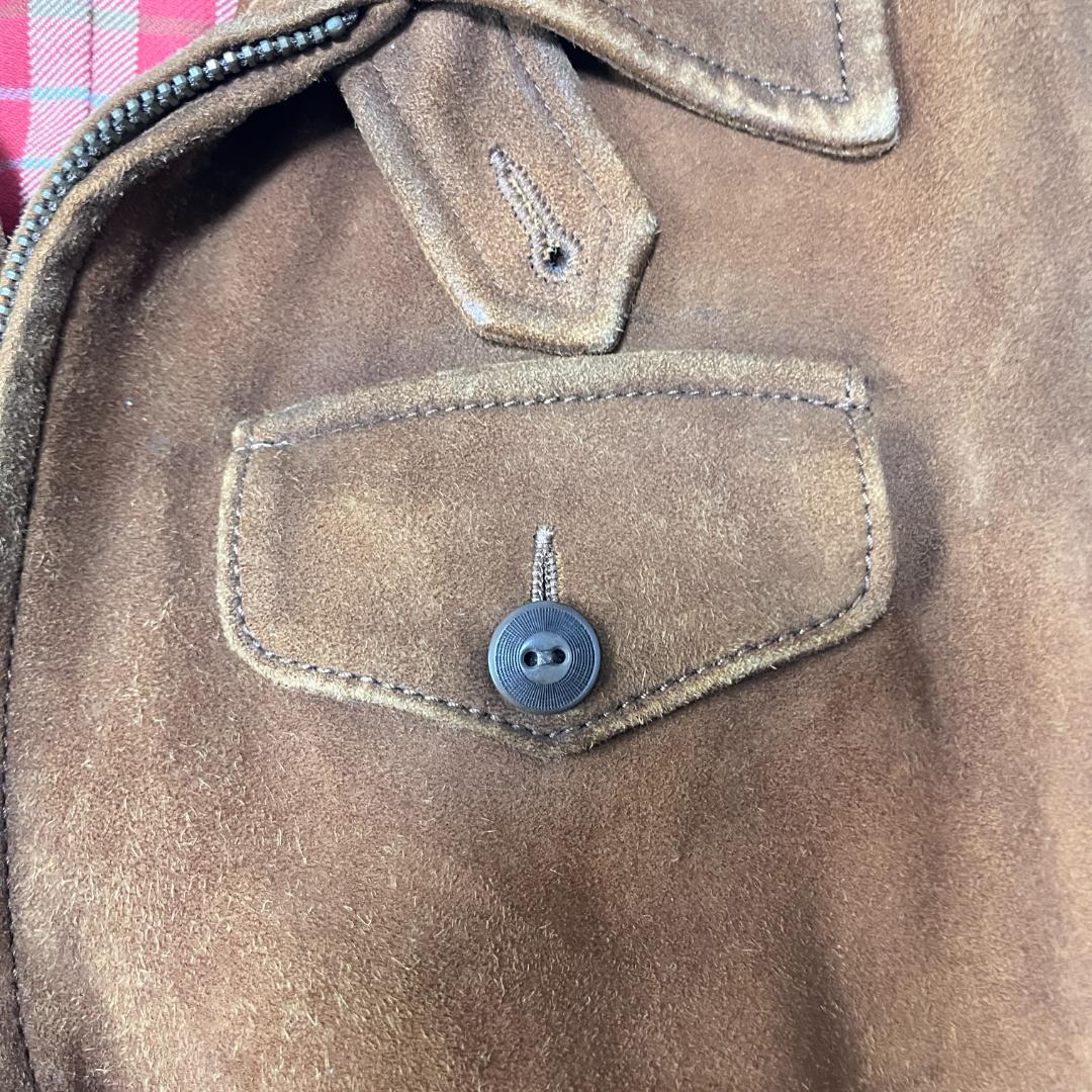 【美品】ラルフローレン 本革スエード レザージャケット S 茶 チェック裏地