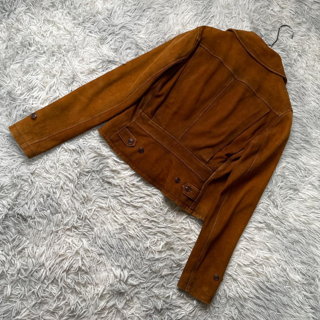 【美品】ラルフローレン 本革スエード レザージャケット S 茶 チェック裏地