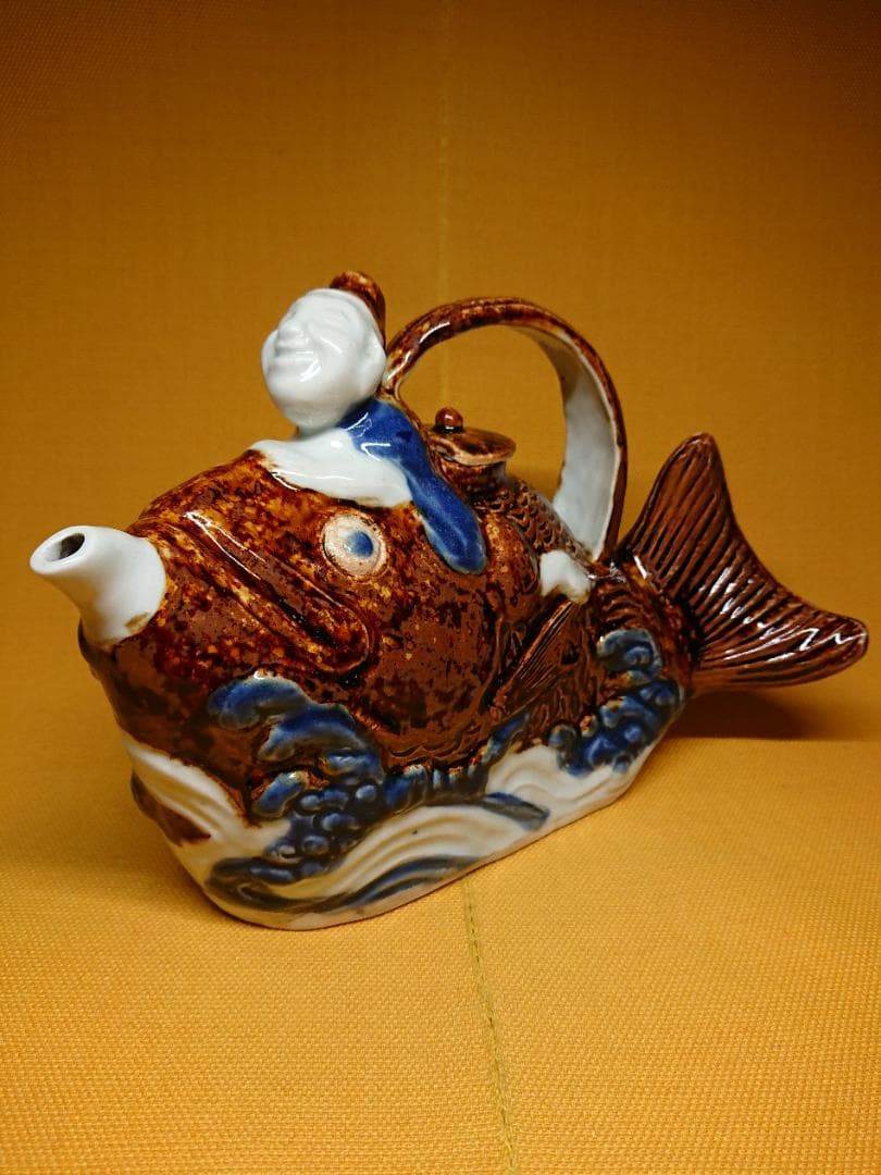 董古　恵比寿　鯛乗り　酒器　急須　置物　インテリア　工芸品　美術品　A2665