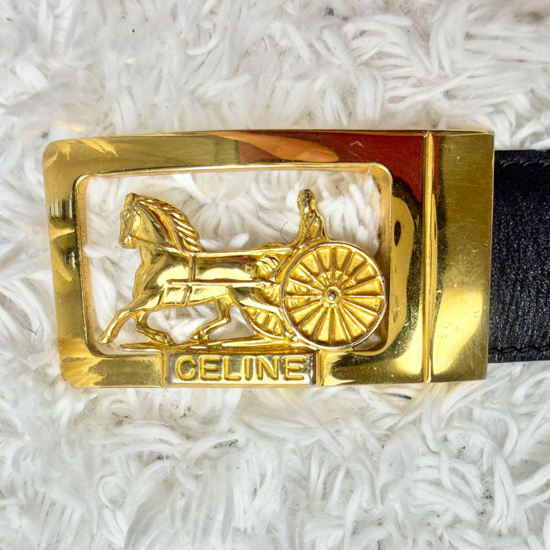 【美品】CELINE セリーヌ ベルト 馬車金具 ゴールド リバーシブル