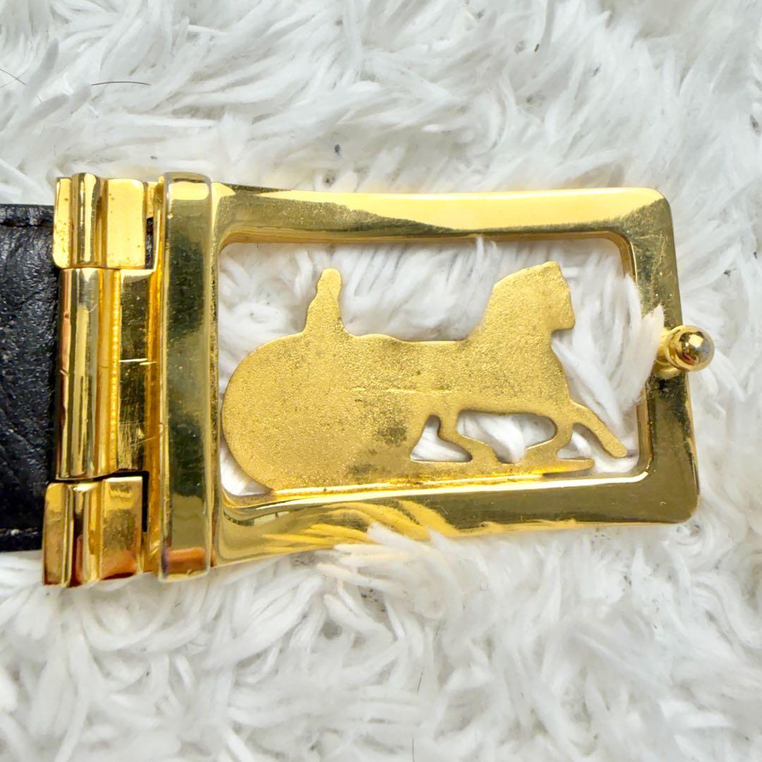 【美品】CELINE セリーヌ ベルト 馬車金具 ゴールド リバーシブル