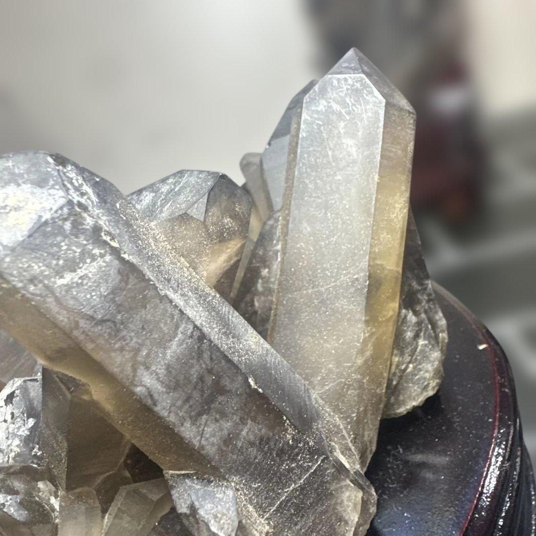 【高品質】スモーキークォーツ クラスター 2点セット 台座付