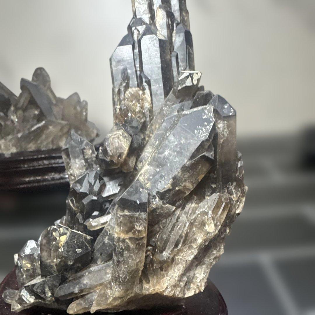 【高品質】スモーキークォーツ クラスター 2点セット 台座付