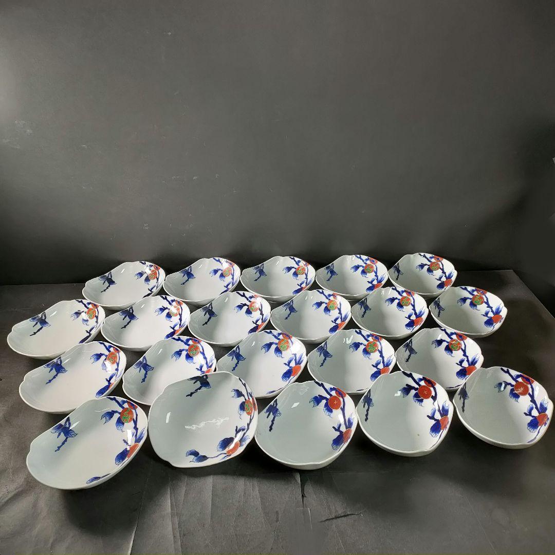 C9-3/広山窯/染錦柿文様小鉢21客/向付/和食器/懐石料理/懐石道具