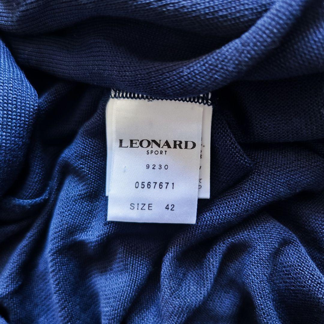 【 美品】LEONARD レオナール 花柄刺繍 薄手ニット ネイビー 42 XL