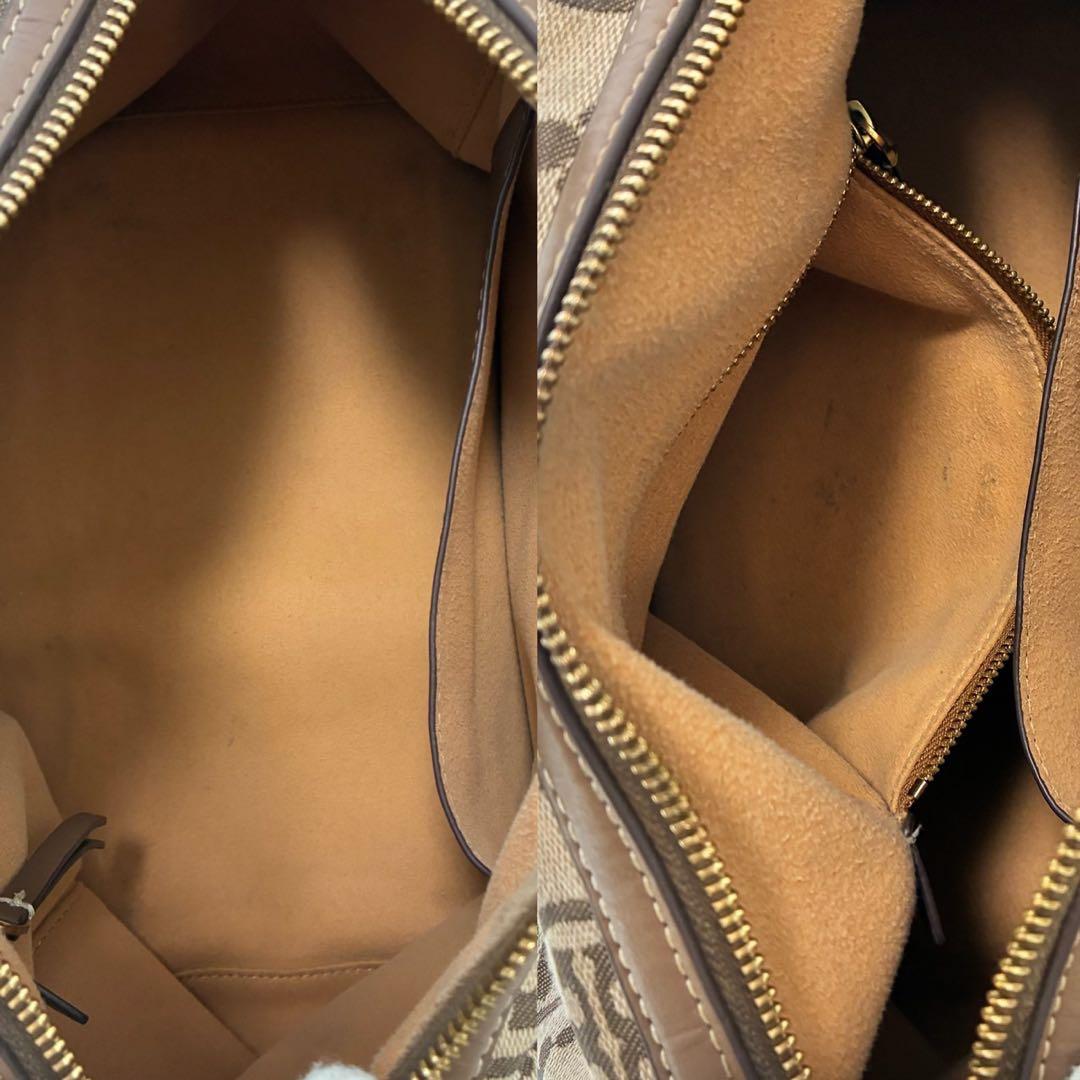 【美品】トリーバーチ Tモノグラム バレルバッグ 2way ショルダーバッグ 茶