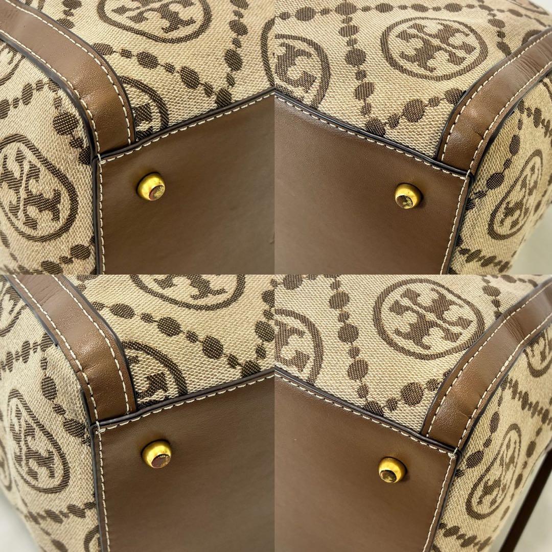 【美品】トリーバーチ Tモノグラム バレルバッグ 2way ショルダーバッグ 茶