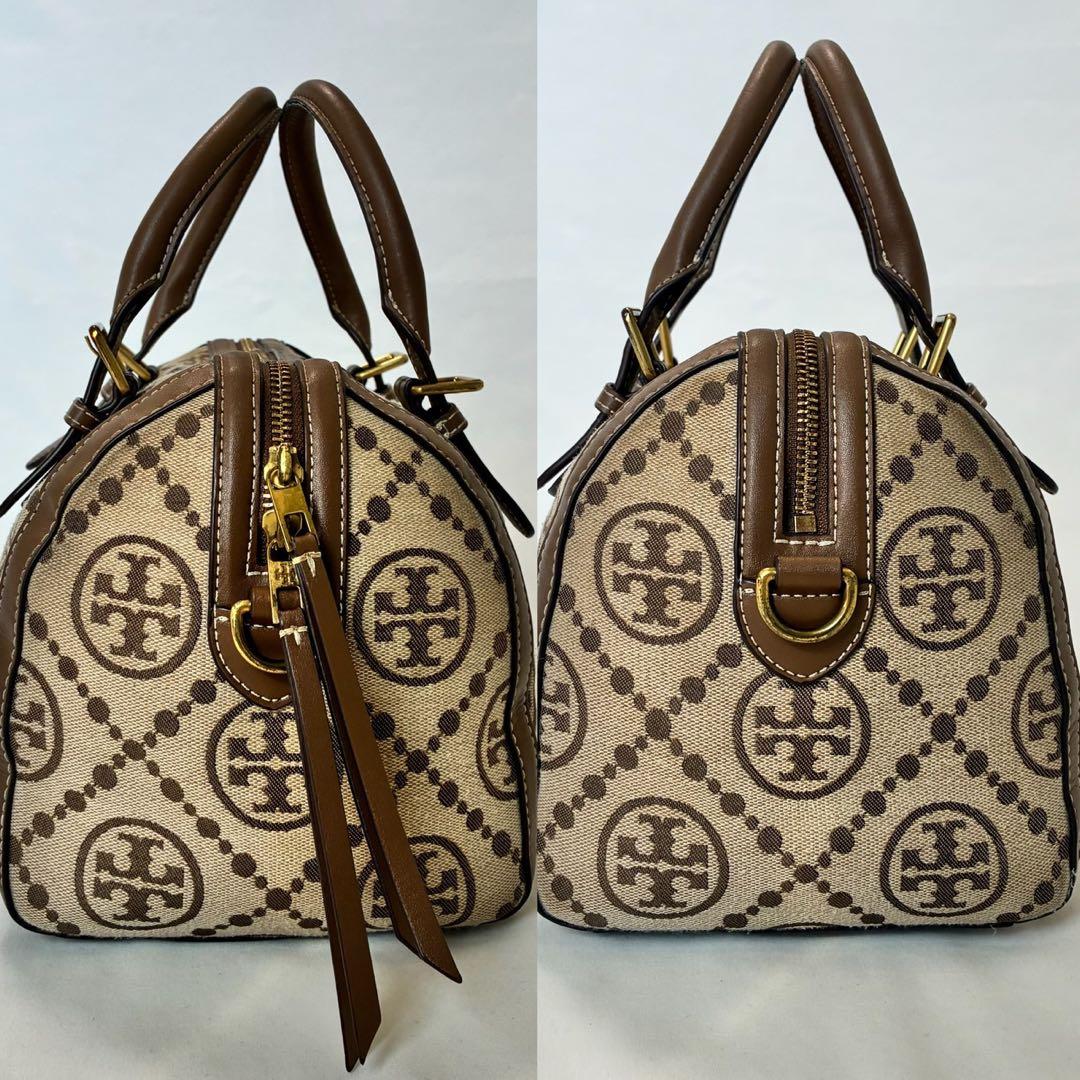 【美品】トリーバーチ Tモノグラム バレルバッグ 2way ショルダーバッグ 茶