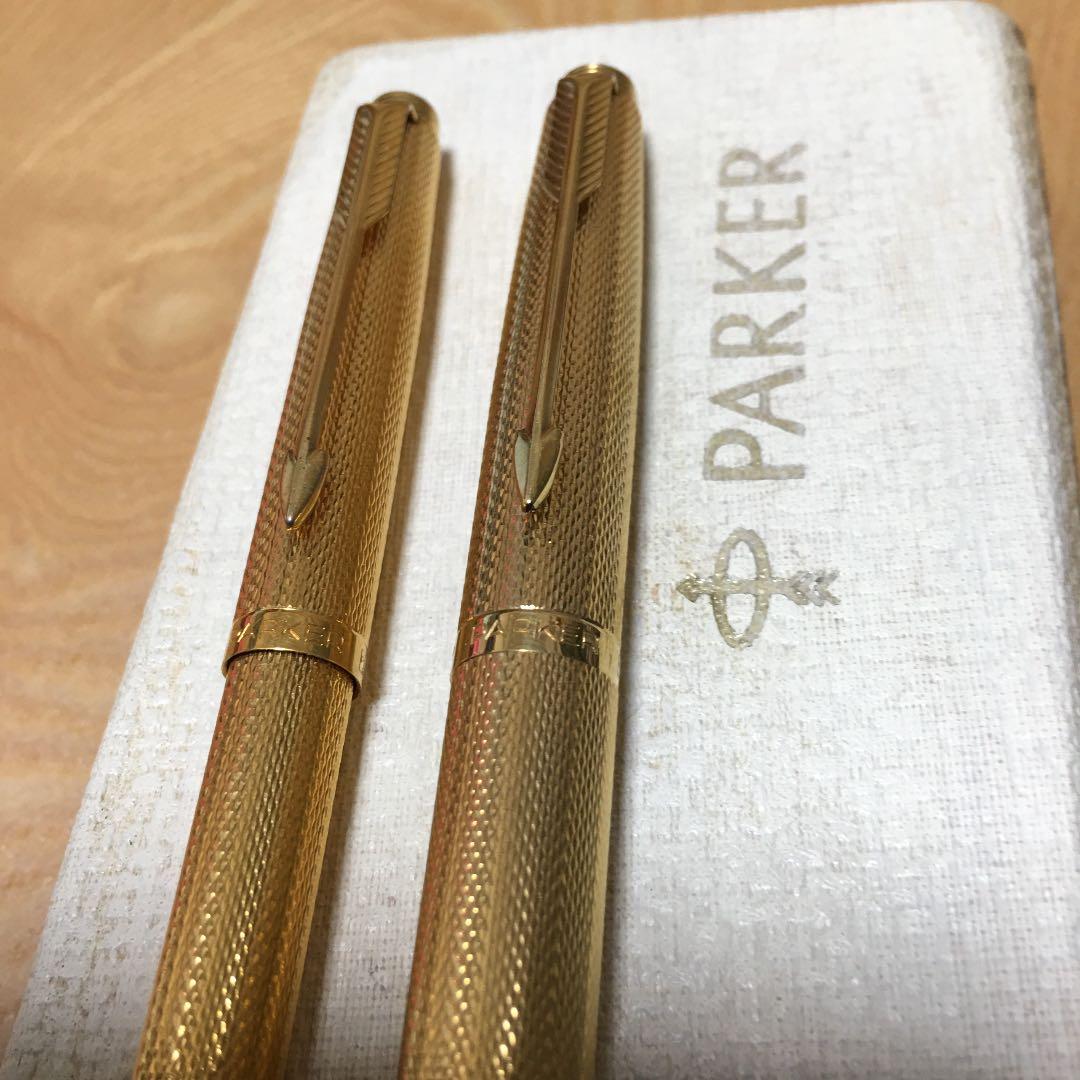 【希少】PARKER フランス製14K （585刻印）万年筆 ボールペンセット