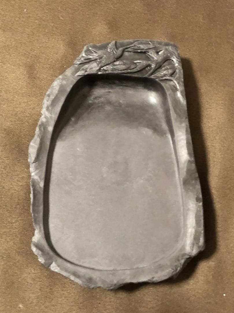 端渓名硯　中国　松　鶴　彫刻　書道具　中国名硯　骨董　硯　CHINA