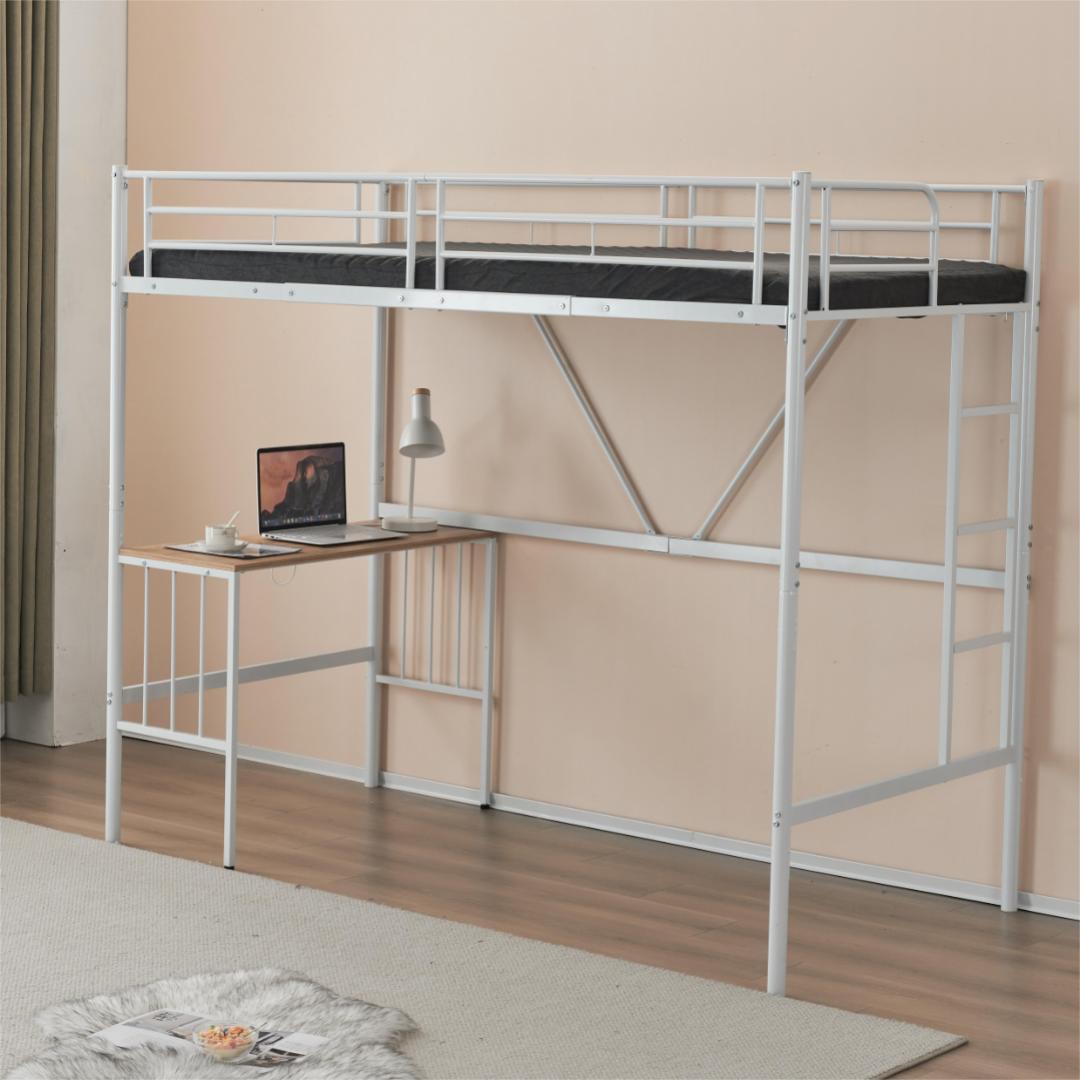 ホワイトロフトベッド パイプベッド シングル 木 収納 北欧風 子供部屋スチール