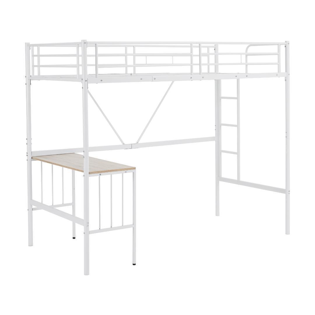 ホワイトロフトベッド パイプベッド シングル 木 収納 北欧風 子供部屋スチール