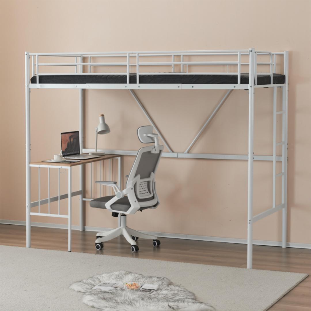 ホワイトロフトベッド パイプベッド シングル 木 収納 北欧風 子供部屋スチール