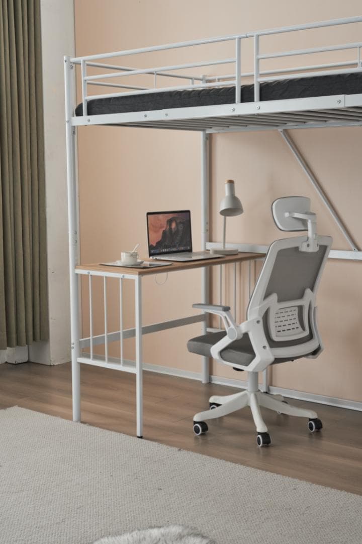 ホワイトロフトベッド パイプベッド シングル 木 収納 北欧風 子供部屋スチール