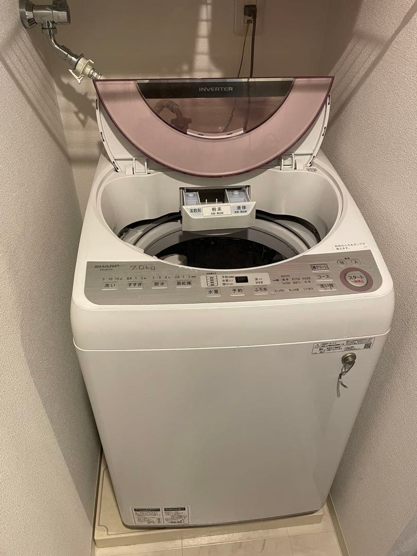 インバーター 7.0kg 縦型洗濯機 本体 ホワイト/ピンク　SHARP