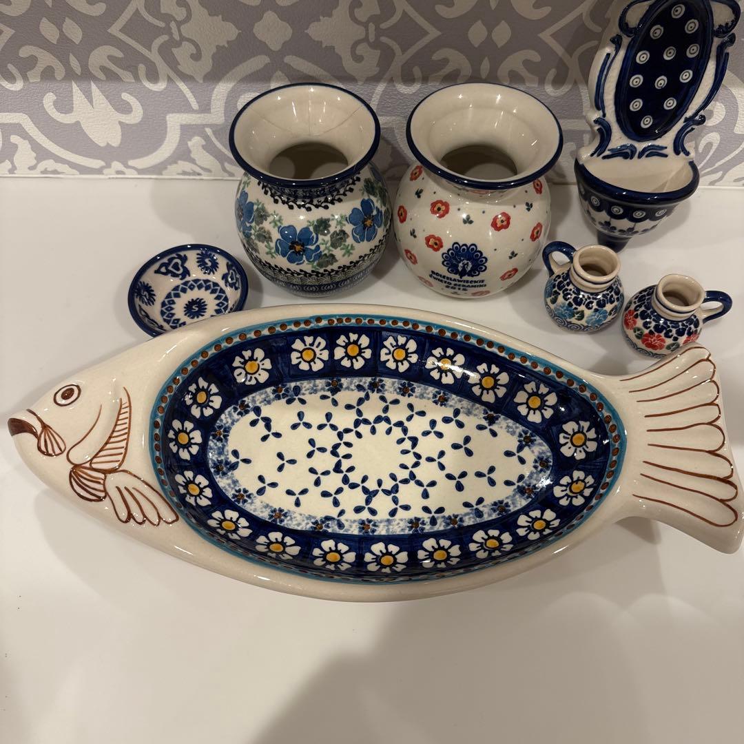 ポーリッシュポタリー　魚形　花瓶　おまとめ