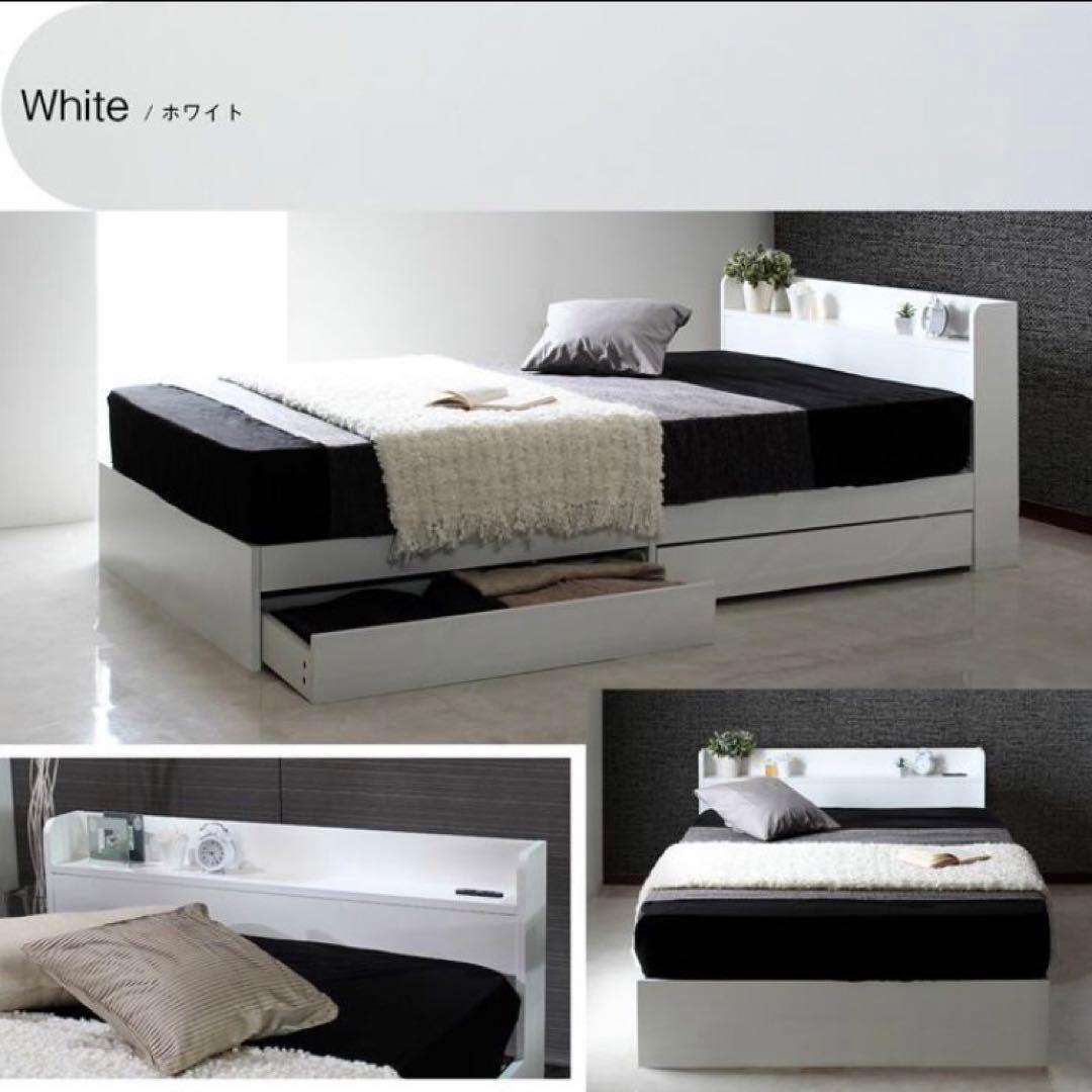 シングルベット　モダン　棚・コンセント付き収納ベッド