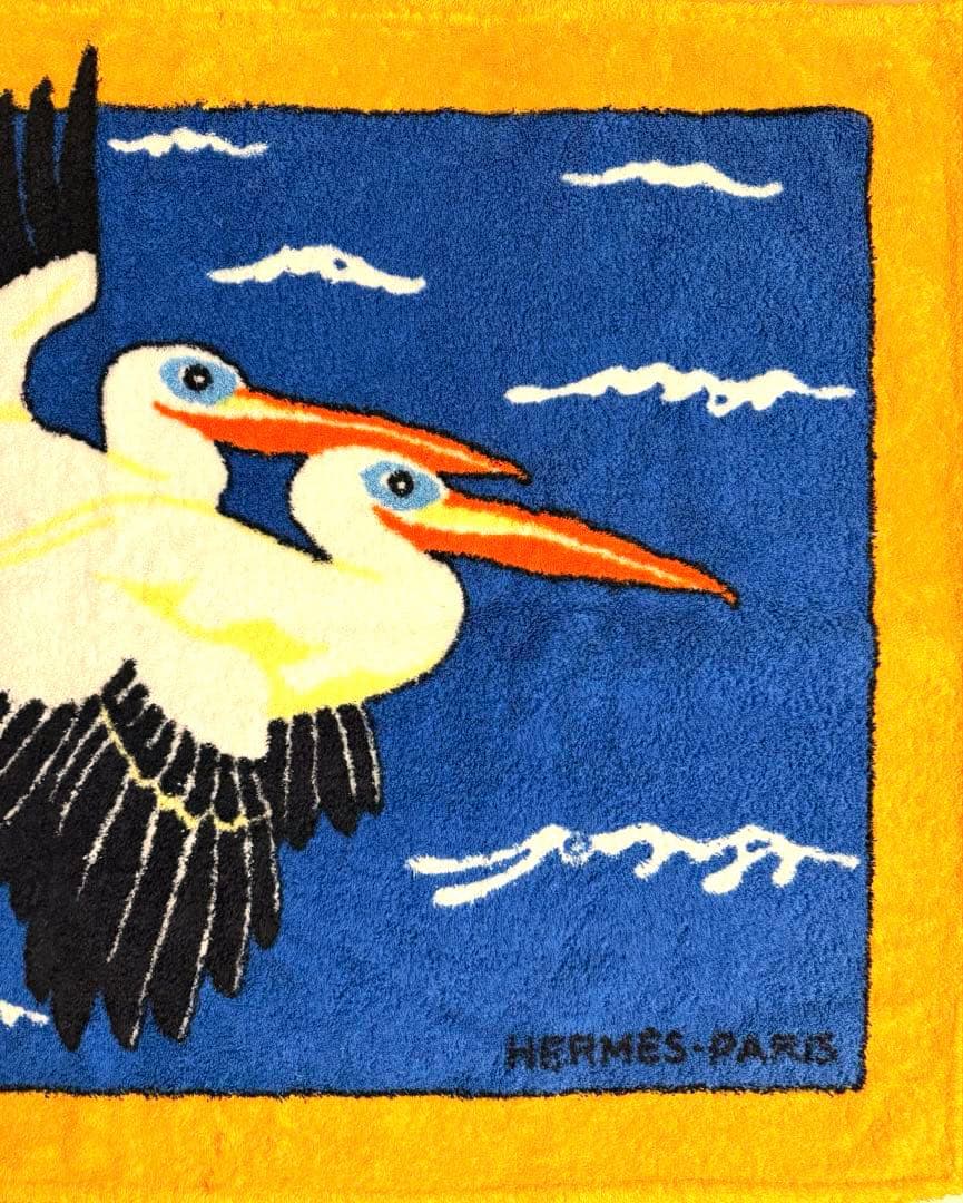 美品 可愛い エルメス ビーチタオル ラグ 玄関マット ペリカン 夏 海