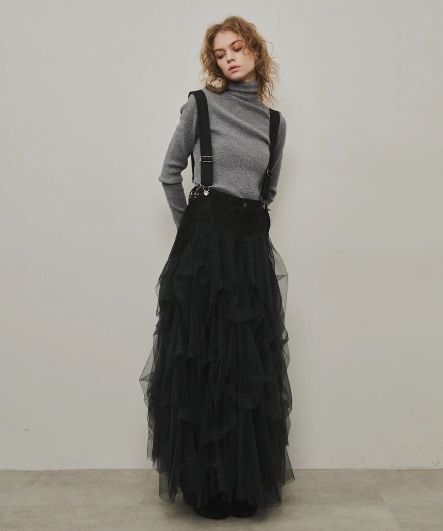 タグ付き未使用【ラベルエチュード】サスペンダーデニムチュールSK