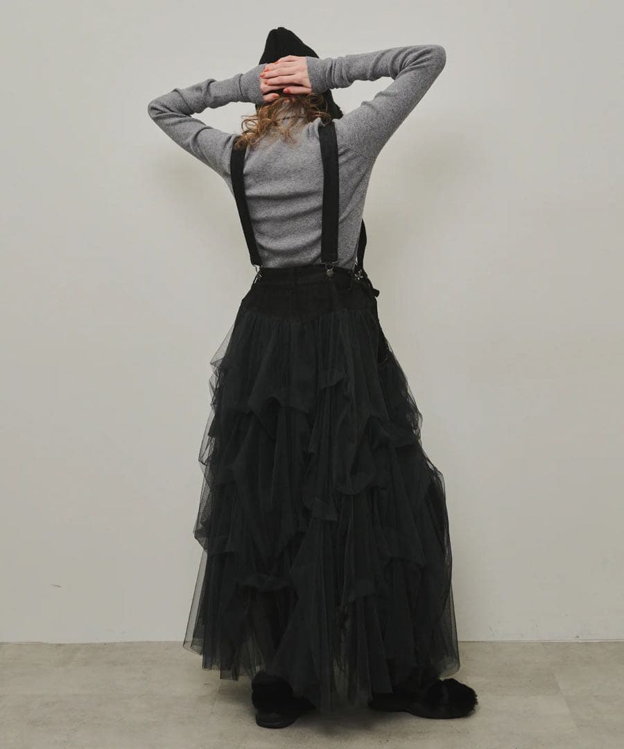 タグ付き未使用【ラベルエチュード】サスペンダーデニムチュールSK