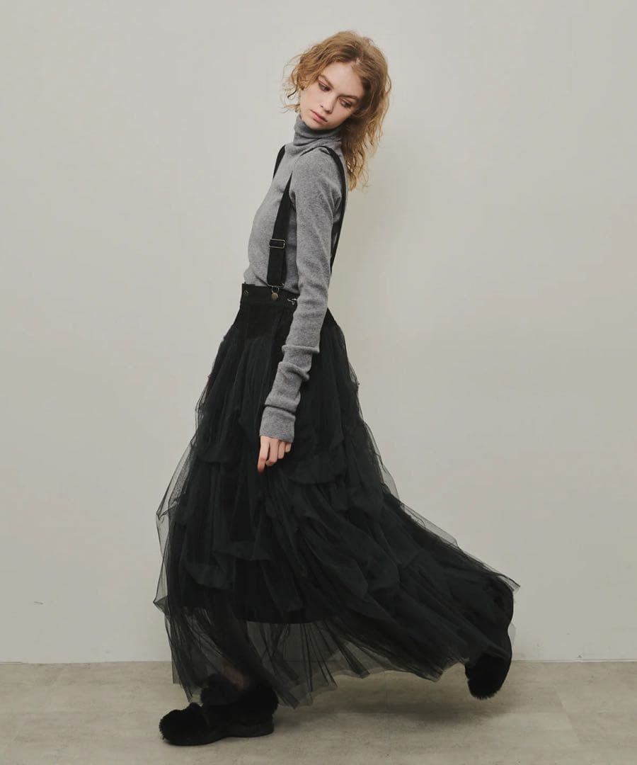 タグ付き未使用【ラベルエチュード】サスペンダーデニムチュールSK