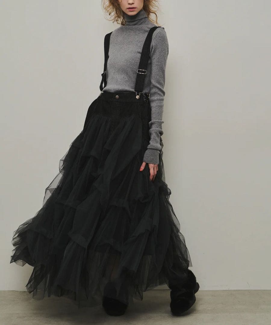 タグ付き未使用【ラベルエチュード】サスペンダーデニムチュールSK