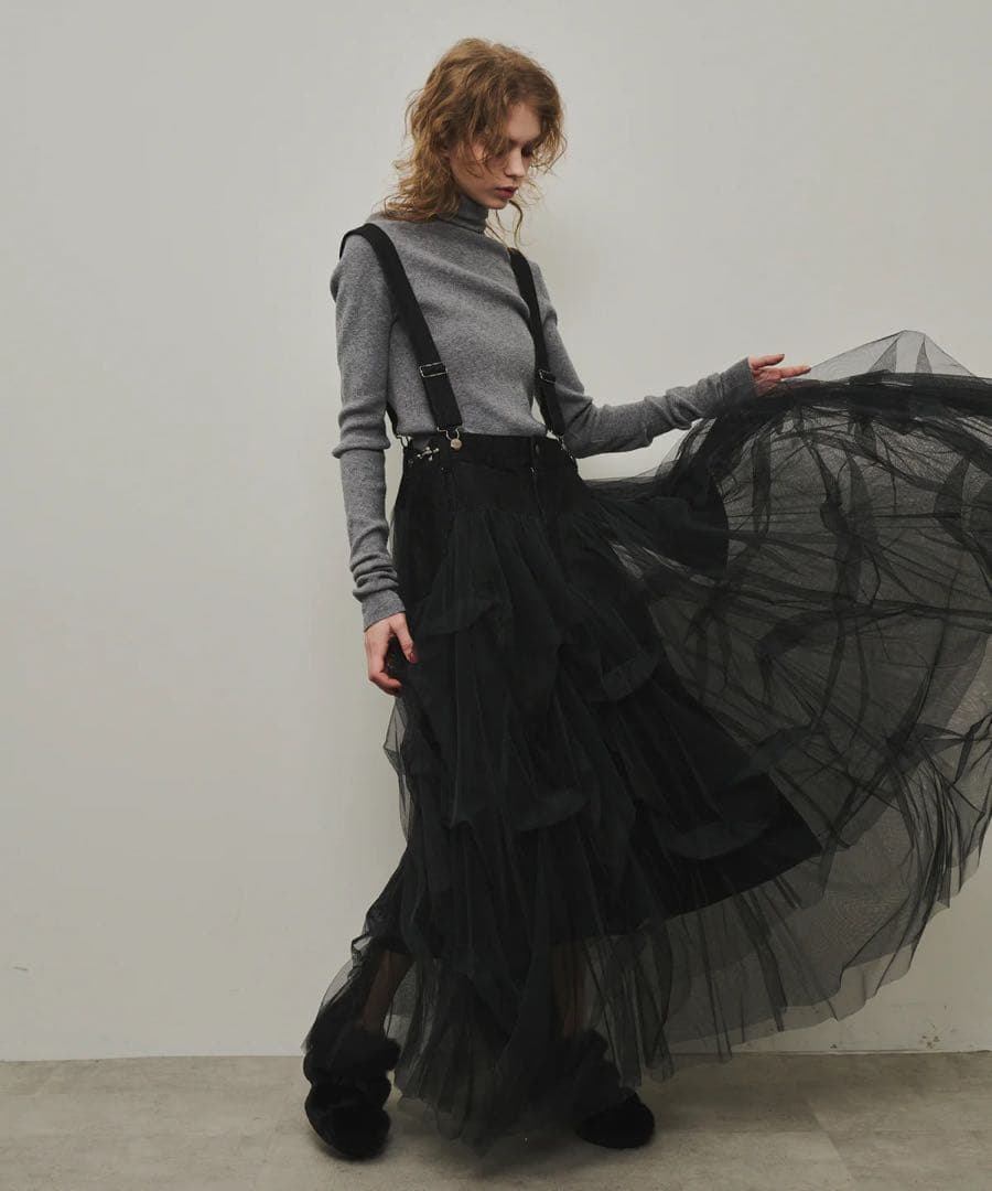 タグ付き未使用【ラベルエチュード】サスペンダーデニムチュールSK