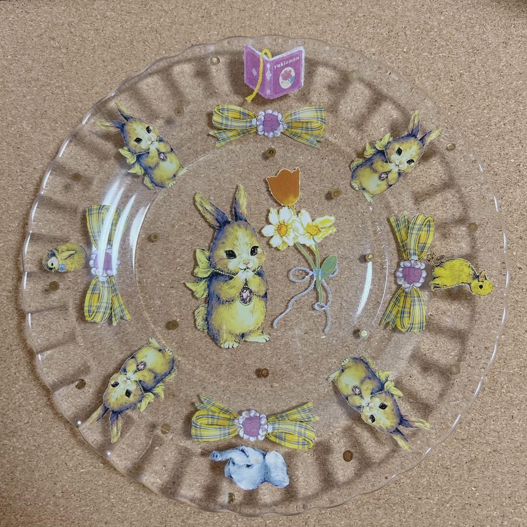 最終価格＊yukiemon コラージュアートプレート　おいのりうさちゃん