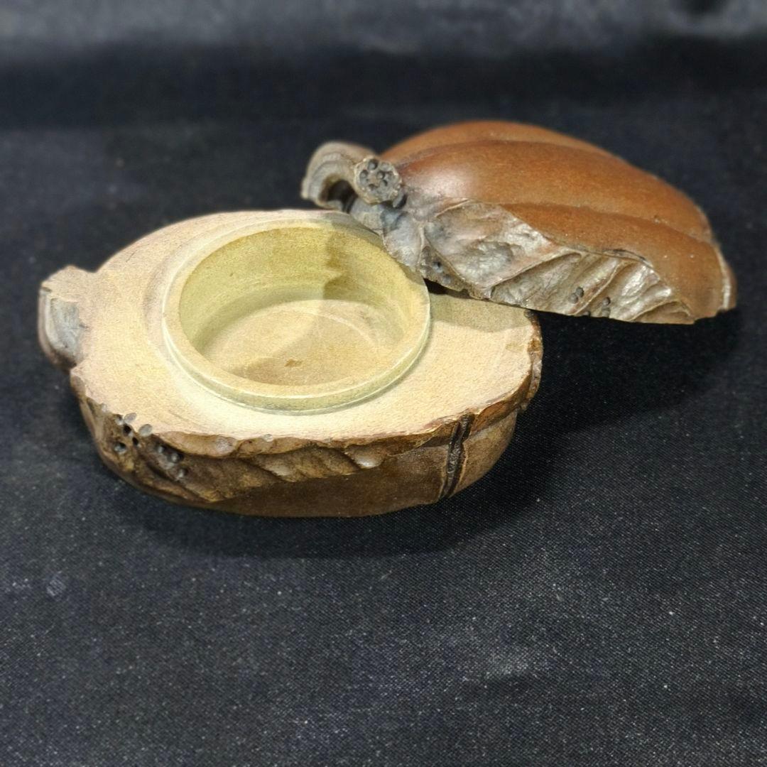 茶道具 瓜型香合 天然石 手彫り 箱付き 朱肉入 書道具 未使用美品 蒐集家放出