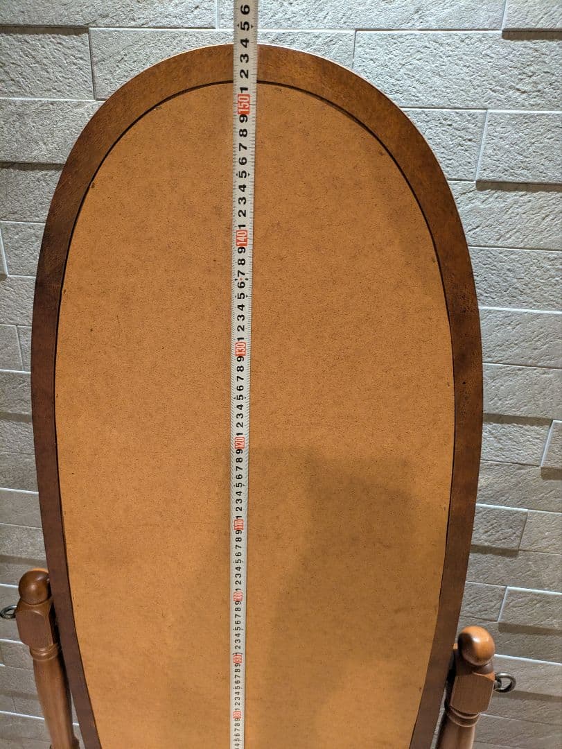 【アンティーク】ナチュラル木製スタンドミラー 姿見 全身鏡 オーバルデザイン