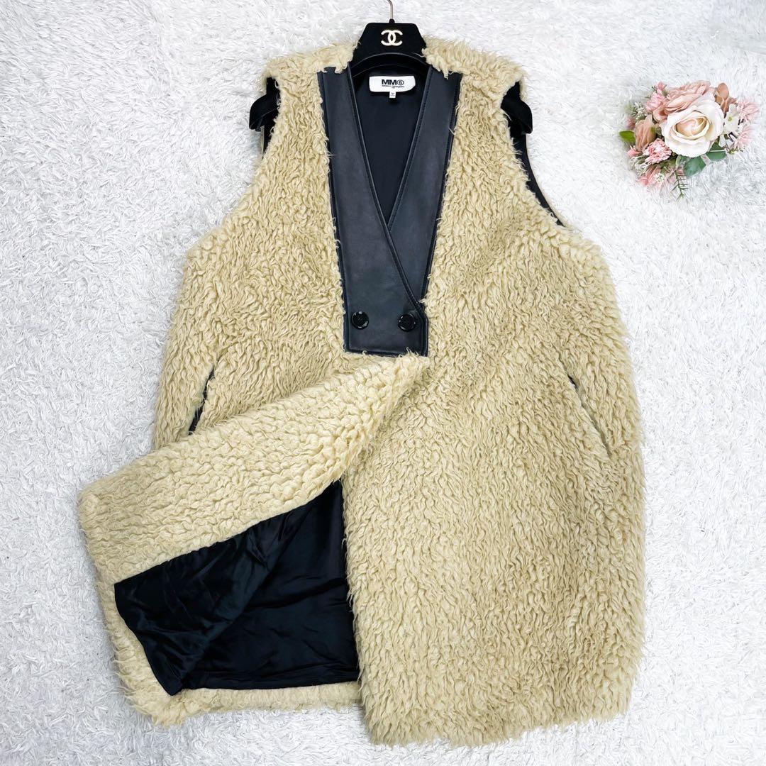 極美品 MM⑥ Maison Margiela シープレザー 切替 ファーコート