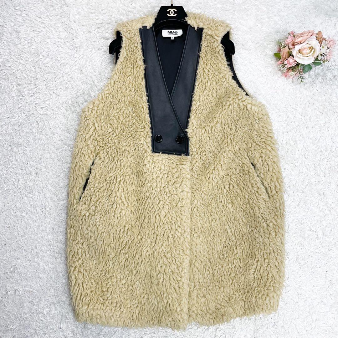 極美品 MM⑥ Maison Margiela シープレザー 切替 ファーコート