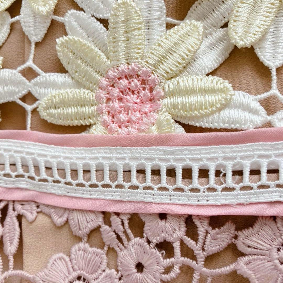 セルフポートレイト　3Dフラワー　ペプラムトップス　総レース　切替　花柄　フレア