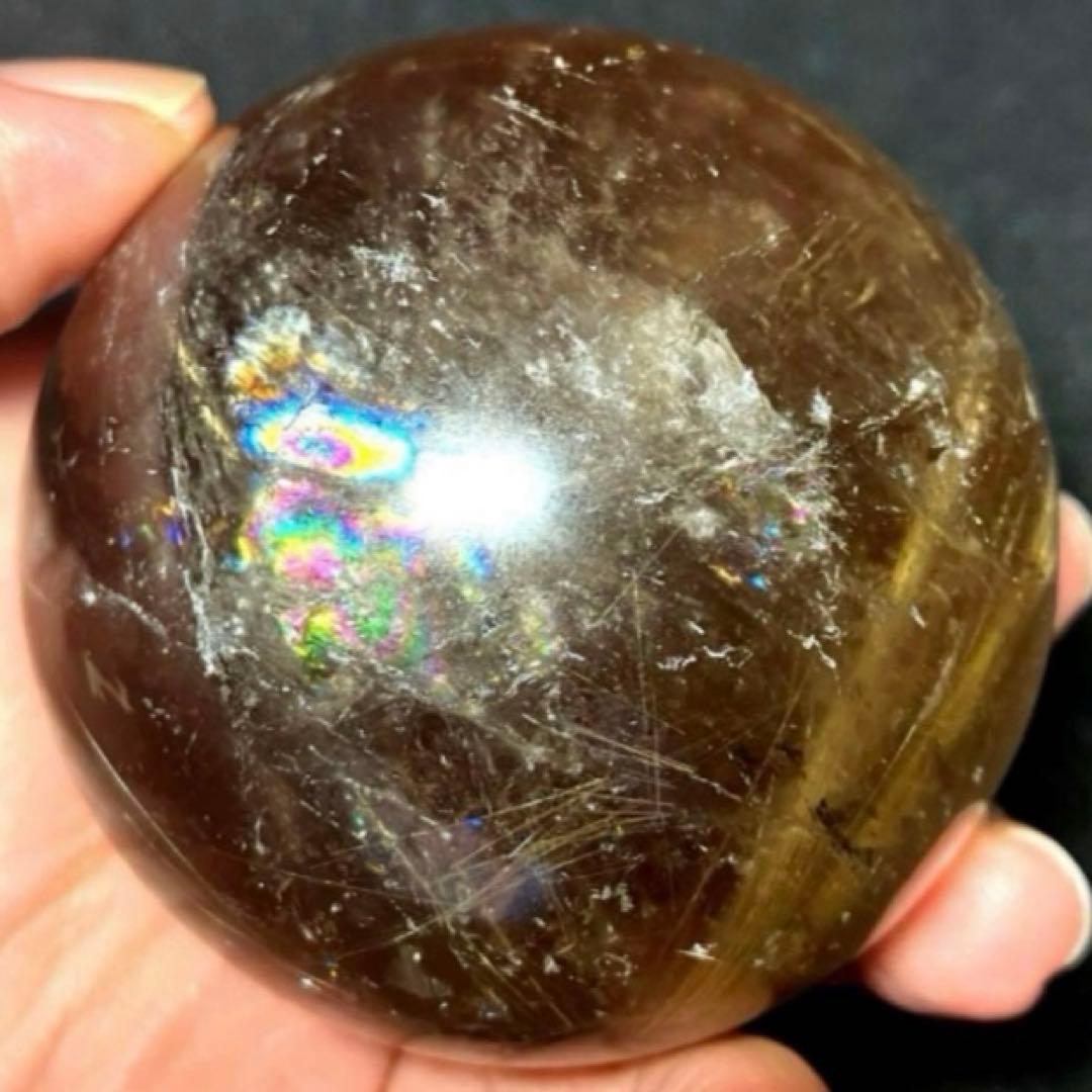 超大玉　60mm ゴールドスモーキールチルクォーツ　丸玉　スフィア　金針水晶