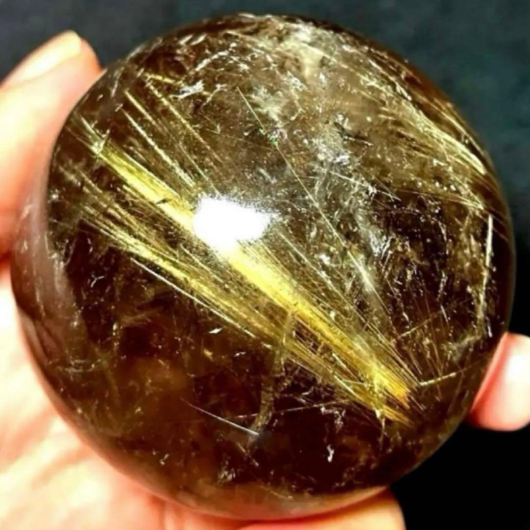 超大玉　60mm ゴールドスモーキールチルクォーツ　丸玉　スフィア　金針水晶